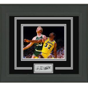 framed larry bird magic johnson dual facsimile laser engraved signature auto 15x16 basketball photo