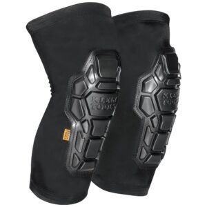 klein tools 60511 knee pad, heavy duty padded knee sleeves, breathable mesh back, elastic cuff with slip-resistant silicone, black, m/l