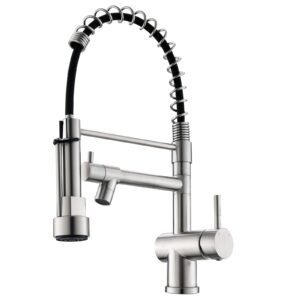 commercial kitchen faucet, vfauosit kitchen faucet with pull down sprayer, single handle kitchen sink faucet with pot filler, brushed nickel stainless steel spring sink faucet