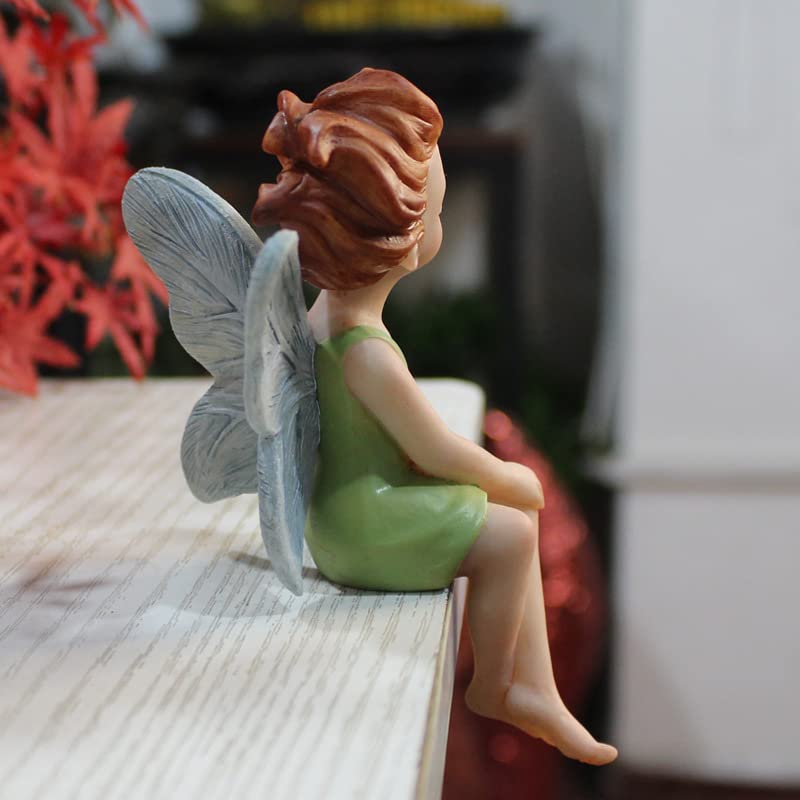 Mini Table Flower Fairy Statue Figurine Ornament Home Fairy Garden Decor Bookshelf Windowsill Bonsai Landscaping Resin Decoration