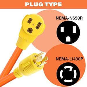 Flameweld Welder Adapter Cord - NEMA L14-30P Twist Locking to 6-50R, 4 Prong Generator to 3 Prong Welder Power Adapter Cord, 125/250V STW 10AWG Generator Cord, ETL (Yellow)