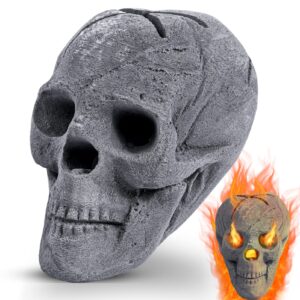 fireproof fire pit skulls log, imitated human skull fire logs for indoor or outdoor fireplace, bonfire, campfire, waterfire, firepit halloween decor, ceramic fibers, 9 inch - gray