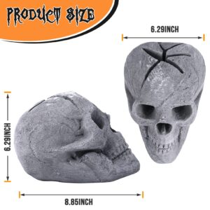 Fireproof Fire Pit Skulls Log, Imitated Human Skull Fire Logs for Indoor or Outdoor Fireplace, Bonfire, Campfire, Waterfire, Firepit Halloween Decor, Ceramic Fibers, 9 Inch - Gray