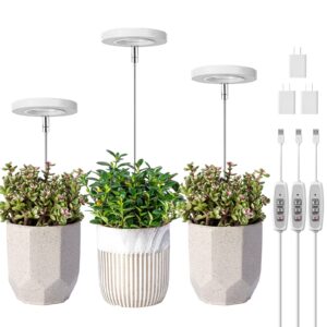lordem grow light, full spectrum led plant light for indoor plants, height adjustable growing lamp with auto on/off timer 4/8/12h, 4 dimmable brightness, ideal for small plants, 3 packs