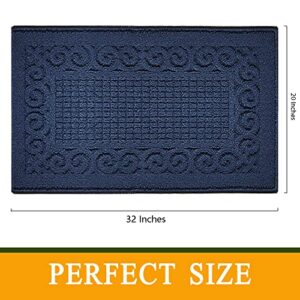 Door Mat Indoor for Entryway,20"X32" Washable Absorbent Non-Slip Entry Rug for Front/Back Door,Dog Door Mat,Floor Mat for Muddy Wet Shoes Paws-Navy Blue