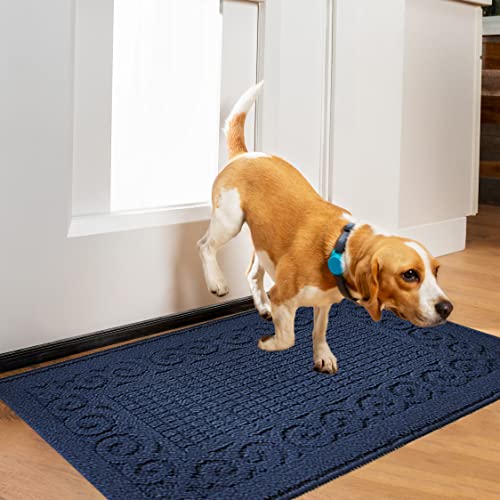 Door Mat Indoor for Entryway,20"X32" Washable Absorbent Non-Slip Entry Rug for Front/Back Door,Dog Door Mat,Floor Mat for Muddy Wet Shoes Paws-Navy Blue