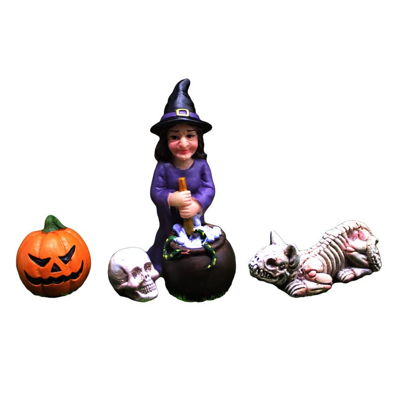 Witch tampering Halloween Statue Figurine Ornament Home Fairy Garden Decor Bookshelf Windowsill Bonsai Landscaping Resin Decoration