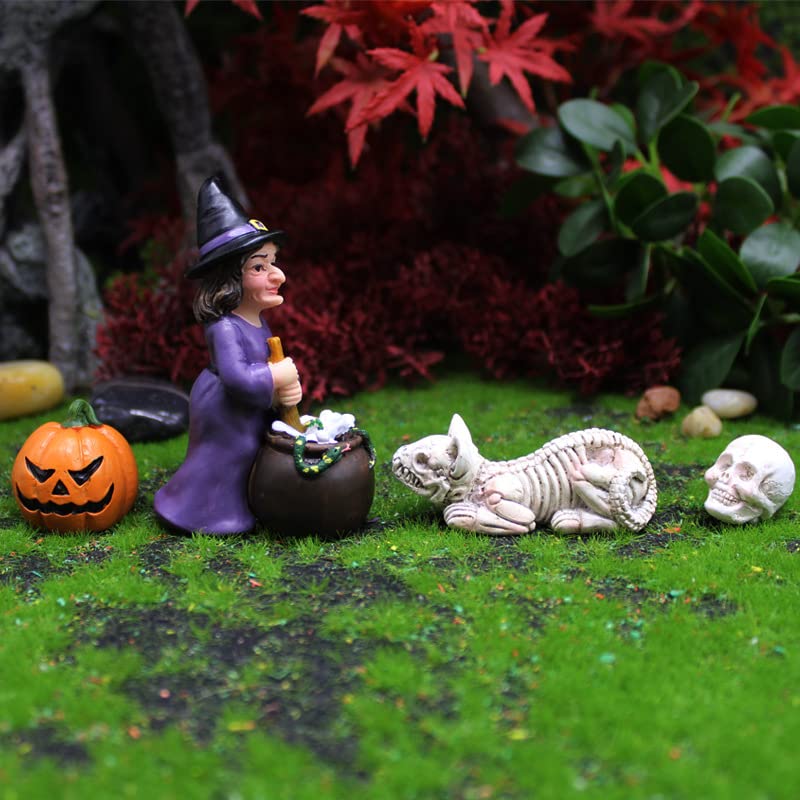 Witch tampering Halloween Statue Figurine Ornament Home Fairy Garden Decor Bookshelf Windowsill Bonsai Landscaping Resin Decoration