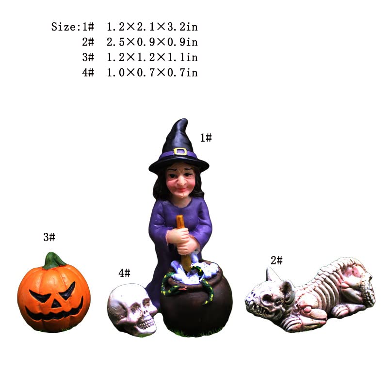 Witch tampering Halloween Statue Figurine Ornament Home Fairy Garden Decor Bookshelf Windowsill Bonsai Landscaping Resin Decoration