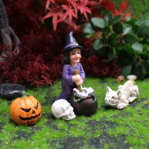 Witch tampering Halloween Statue Figurine Ornament Home Fairy Garden Decor Bookshelf Windowsill Bonsai Landscaping Resin Decoration