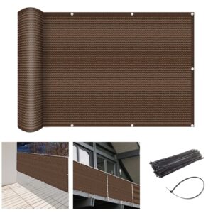 2'6" x 15' brown balcony privacy screen fence windscreen cover for apartment, deck, patio, backyard, outdoor pool, porch, railing - 95% uv blockage, zip ties included, customized