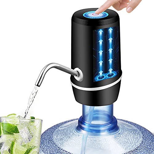 Water Dispenser for 5 Gallon Bottle, USB Charging Electric Water Jug Dispenser, Portable Automatic Drinking Water Pump for Travel, Picnic, Camping, Home, Kitchen, Office (Black)