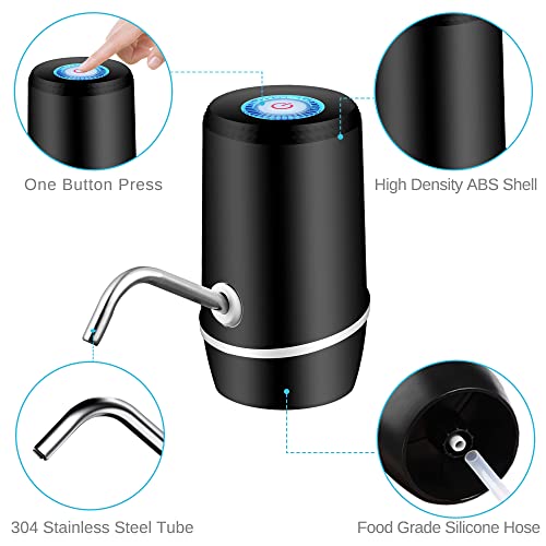 Water Dispenser for 5 Gallon Bottle, USB Charging Electric Water Jug Dispenser, Portable Automatic Drinking Water Pump for Travel, Picnic, Camping, Home, Kitchen, Office (Black)