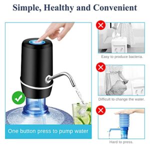 Water Dispenser for 5 Gallon Bottle, USB Charging Electric Water Jug Dispenser, Portable Automatic Drinking Water Pump for Travel, Picnic, Camping, Home, Kitchen, Office (Black)