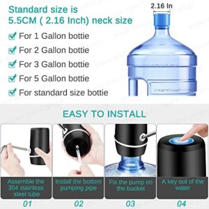 Water Dispenser for 5 Gallon Bottle, USB Charging Electric Water Jug Dispenser, Portable Automatic Drinking Water Pump for Travel, Picnic, Camping, Home, Kitchen, Office (Black)