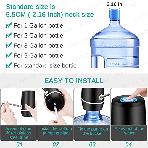 Water Dispenser for 5 Gallon Bottle, USB Charging Electric Water Jug Dispenser, Portable Automatic Drinking Water Pump for Travel, Picnic, Camping, Home, Kitchen, Office (Black)