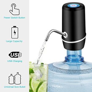 Water Dispenser for 5 Gallon Bottle, USB Charging Electric Water Jug Dispenser, Portable Automatic Drinking Water Pump for Travel, Picnic, Camping, Home, Kitchen, Office (Black)