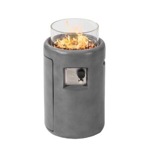 hompus propane patio fire pit 40,000 btu 16-inch round concrete gas fire pit w wind guard,lava rocks and rain cover,outside smokless firepit column outdoor furniture for garden,deck,backyard(grey)
