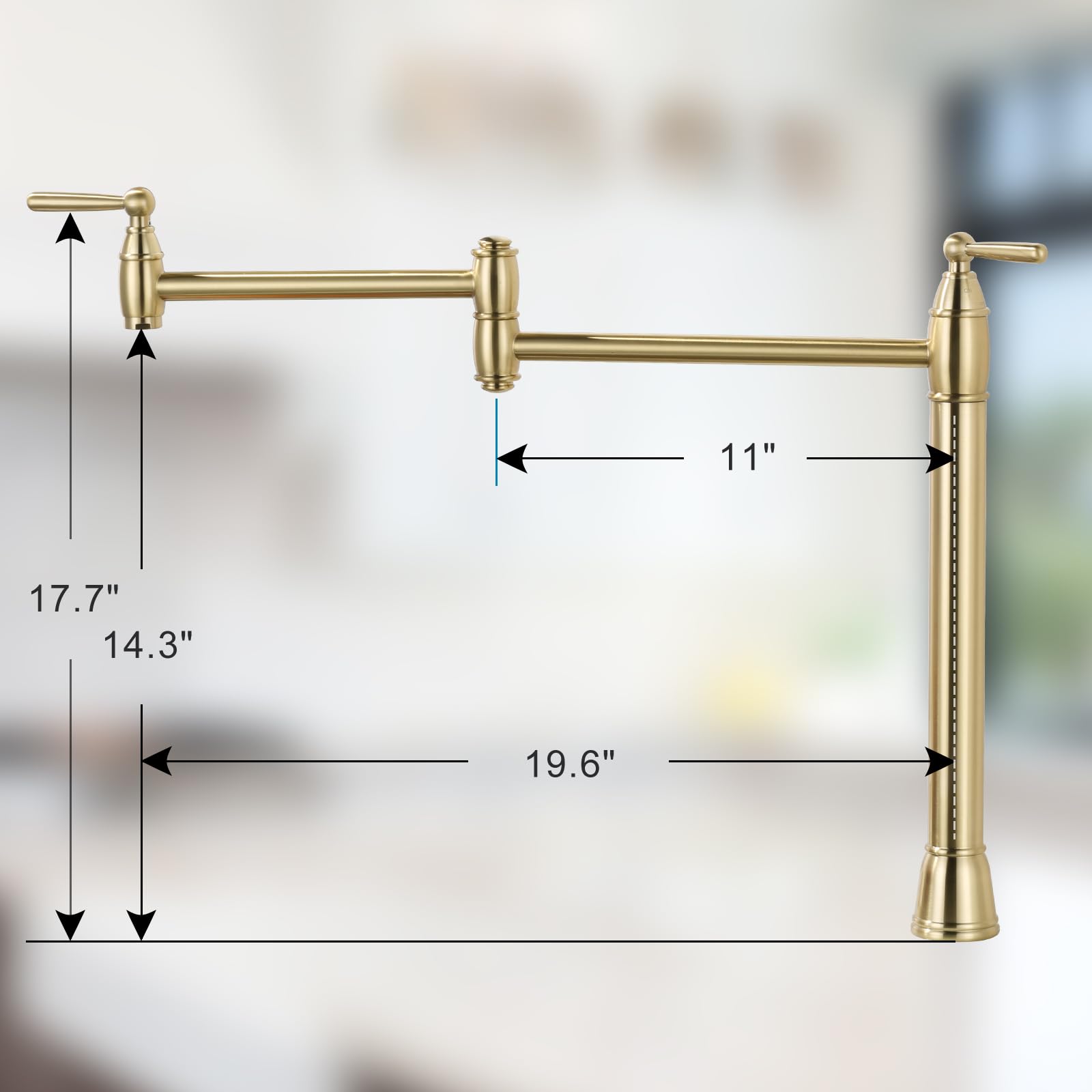 Pot Filler Deck Mount Stove Faucet, ARCORA Brushed Gold Pot Filler Faucet, Folding Faucet with Stretchable Double Joint Swing Arms, Solid Brass Pot Filler