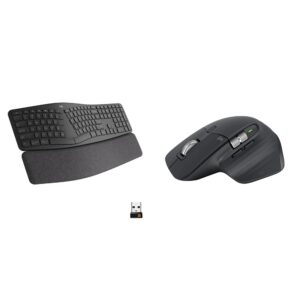logitech mx master 3s wireless mouse and ergo k860 split ergonomic keyboard - quieter clicks, faster scrolling, adjustable palm lift