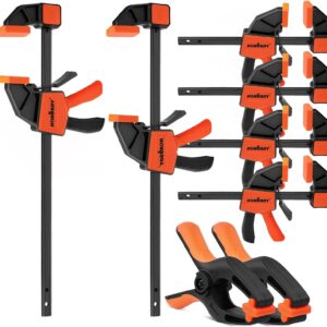 HORUSDY 8-Pack Bar Clamps for Woodworking, 12" and 6" Bar Clamps, Wood Working Clamps Sets, Quick Clamps F Clamp with 150 LBS Load Limit (8-Pack Wood Clamps)