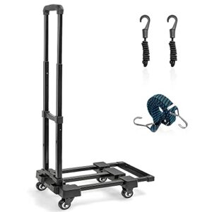 ITHWIU Pordable Hand Truck, 165 lbs Heavy Duty 4-Wheel Solid Construction Utility Luggage Cart Compact and Lightweight for Personal, Luggage, Travel, Auto, Moving and Office Use, Black