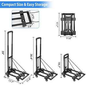 ITHWIU Pordable Hand Truck, 165 lbs Heavy Duty 4-Wheel Solid Construction Utility Luggage Cart Compact and Lightweight for Personal, Luggage, Travel, Auto, Moving and Office Use, Black