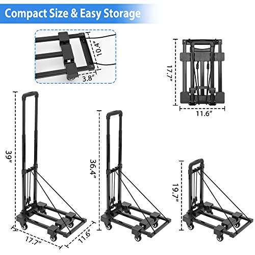 ITHWIU Pordable Hand Truck, 165 lbs Heavy Duty 4-Wheel Solid Construction Utility Luggage Cart Compact and Lightweight for Personal, Luggage, Travel, Auto, Moving and Office Use, Black