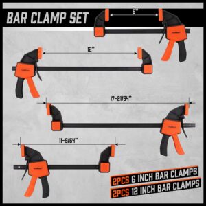 HORUSDY 6-Pack Wood Clamps for Woodworking, 12" and 6" Bar Clamps, Wood Working Clamps Sets, Quick Clamps F Clamp with 150 LBS Load Limit (6-Pack Wood Clamps)