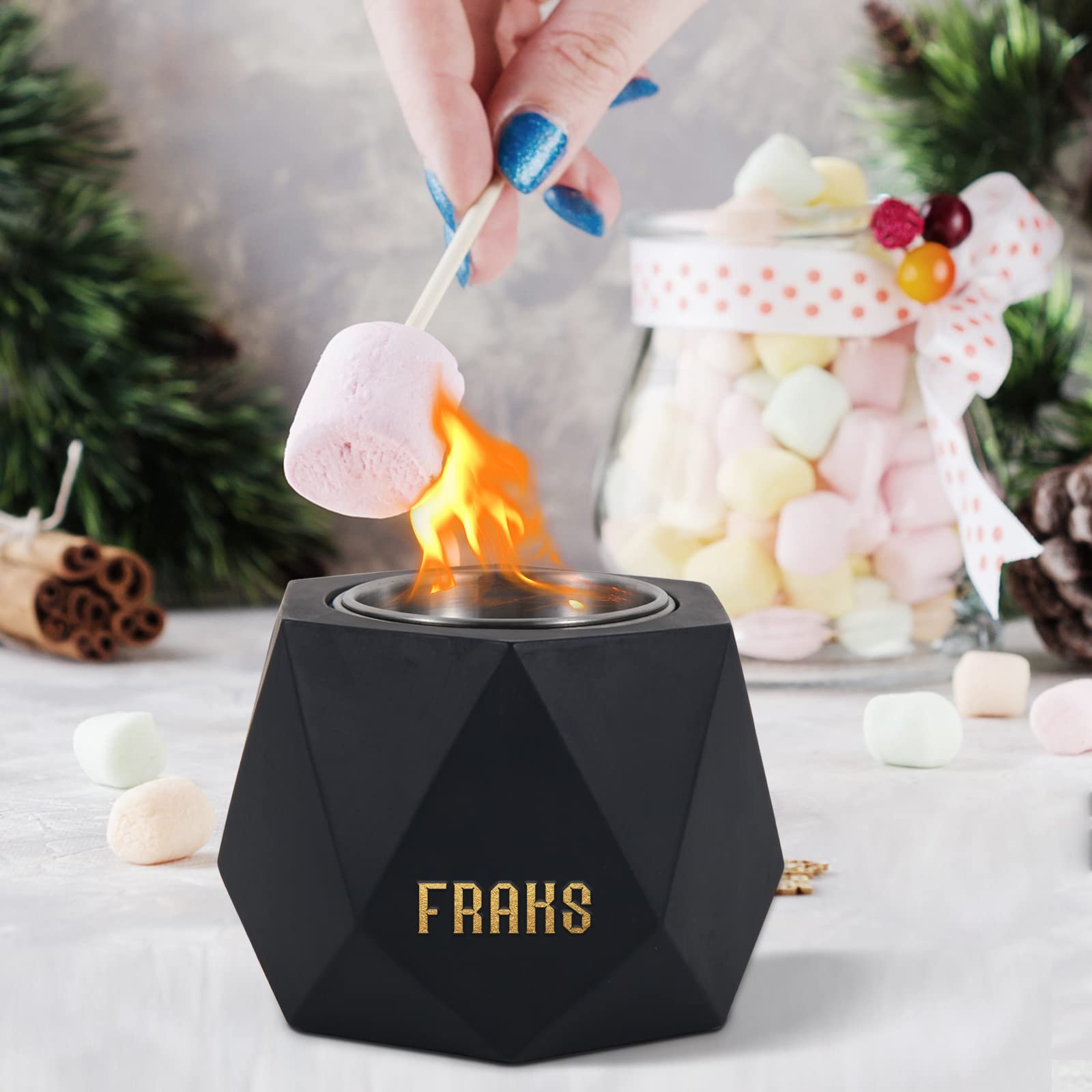 FRAKS Tabletop Fire Pit Bowl – Indoor Concrete Table Top Rubbing Alcohol Fireplace Portable Mini Table Top Fire Pit Bowl Personal Fire Pit for Smores