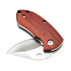 BYKCO Little Pocket Knife, Light Weight Wood Handle EDC Knife, Small Folding Pocket Knife for Men for Women Everyday Carry Box Cutter Stubby Style Gift