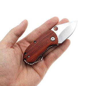 BYKCO Little Pocket Knife, Light Weight Wood Handle EDC Knife, Small Folding Pocket Knife for Men for Women Everyday Carry Box Cutter Stubby Style Gift