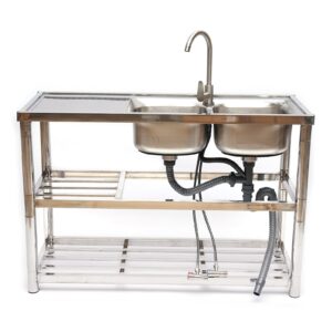 DNYSYSJ Commercial Kitchen Sink 2 Compartment Stainless Steel Utility Sink with 2-layer Shelves for Garden, Restaurant, Kitchen, Laundry Room, Outdoor