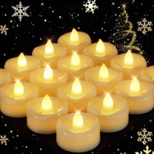 yojaciki flameless candles, 24 pack led tea lights candles battery operated, last 200+ hrs flickering tea lights, flameless tealight candles for halloween diwali fall christmas wedding d 1.5”x h 1.25”