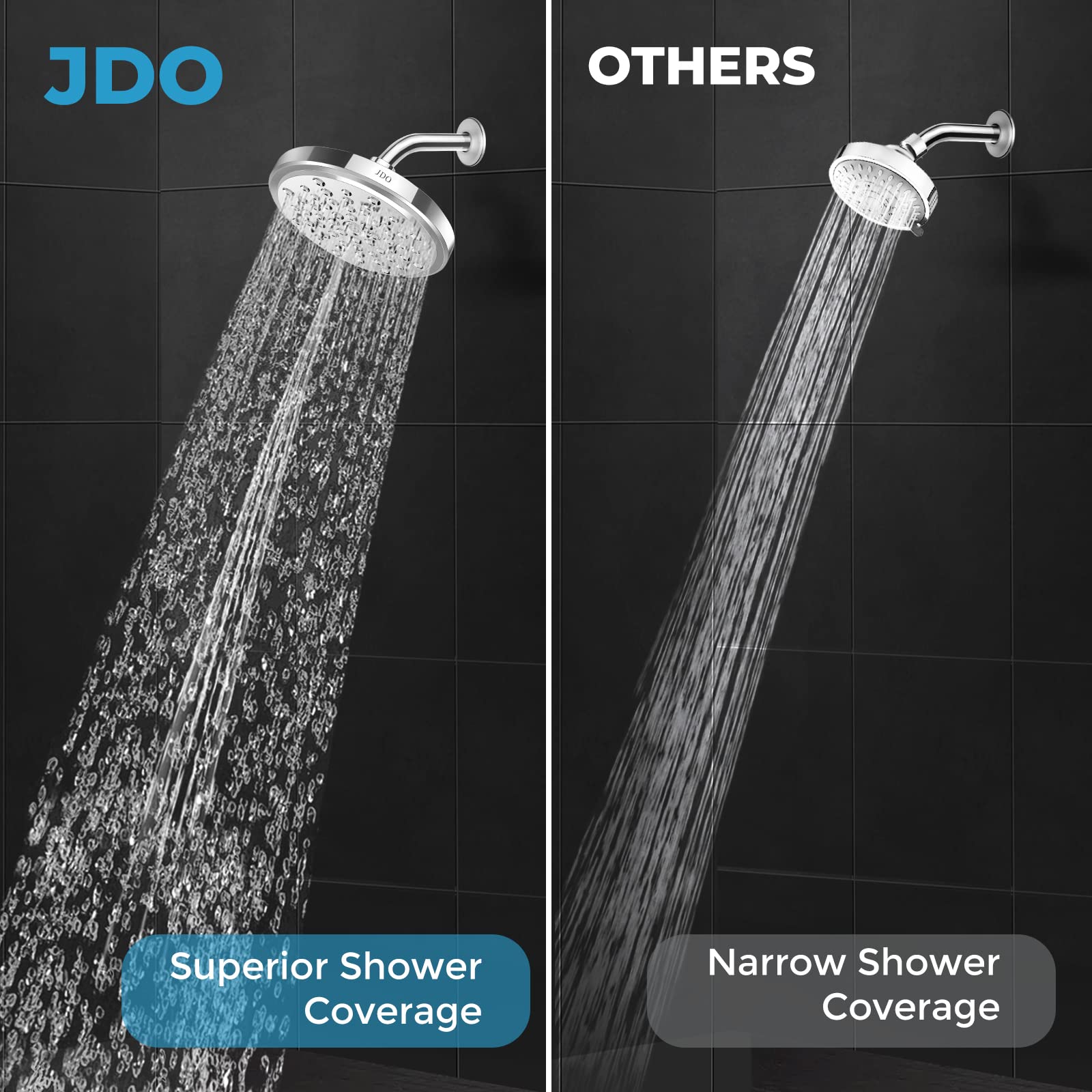 JDO Rain Shower Head High Pressure 7 Inch Rainfall Fixed Showerheads Adjustable Bathroom High Flow Showerhead Premium Chrome Shower Head Replacement Tool-free 1-Min Installation For Luxury Shower