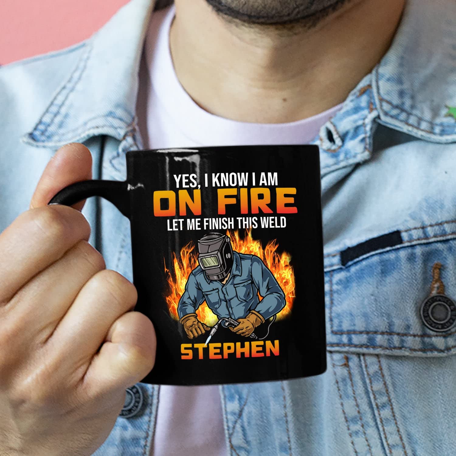 Yes I Know I On Fire Coffee Mugs For Welder, Personalized Welder Mug With Name, Funny Welder Mug Gifts For Welders, Welding Mug Gifts For Men, Customize Welding Gift Mug Tea Cup Black 11oz 15oz