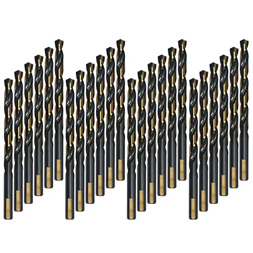 VALYRIANTOOL HSS Twist Drill Bits | 24 Pcs Black and Gold Coated Drill Bits Set | 9/32 Inch 3-Flat Shank Jobber Drill Bits for Drilling on Mild Steel, Copper, Aluminum, Zinc Alloy