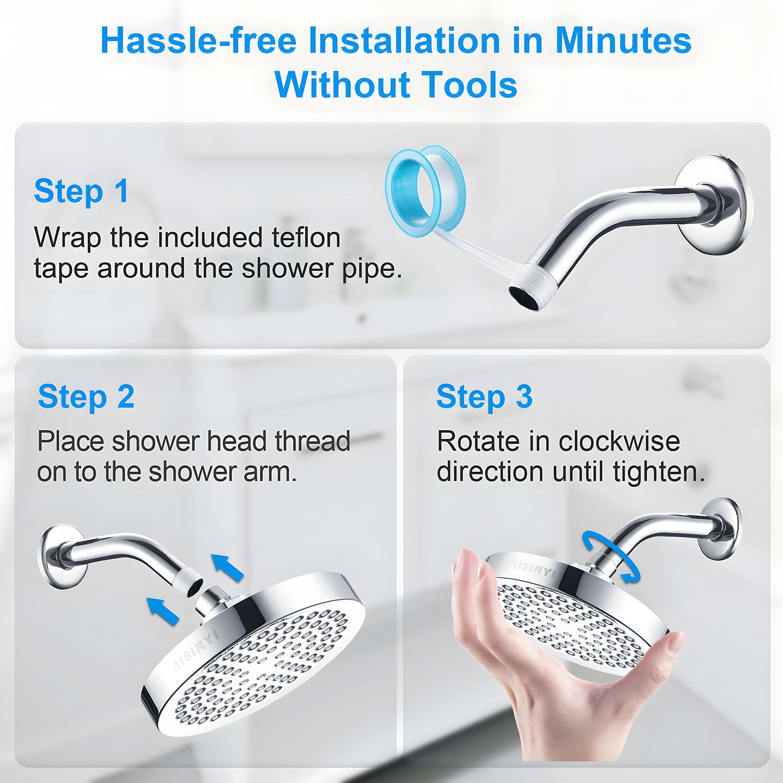 AISINYI High Pressure Rainfall Shower Head, 6 Inches Luxury Modern Showerhead with Perfect Adjustable Replacement, Removable Restrictor, Easy Installation for Your Bathroom Shower Heads(Chrome Plated)