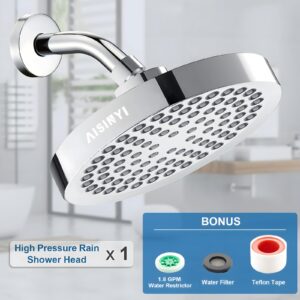 AISINYI High Pressure Rainfall Shower Head, 6 Inches Luxury Modern Showerhead with Perfect Adjustable Replacement, Removable Restrictor, Easy Installation for Your Bathroom Shower Heads(Chrome Plated)