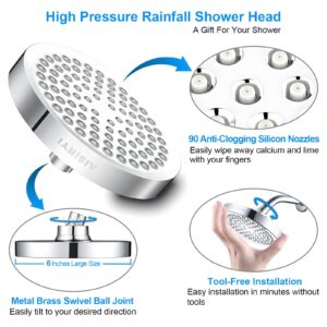 AISINYI High Pressure Rainfall Shower Head, 6 Inches Luxury Modern Showerhead with Perfect Adjustable Replacement, Removable Restrictor, Easy Installation for Your Bathroom Shower Heads(Chrome Plated)