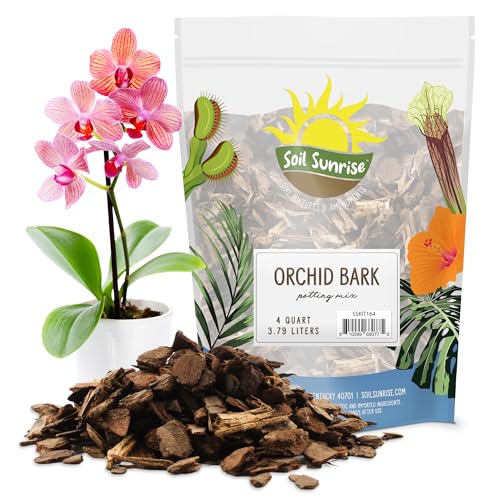 100% Organic Orchid Potting Bark (4 Quarts), All-Natural USA-Sourced Pine Bark Orchid Mix Additive