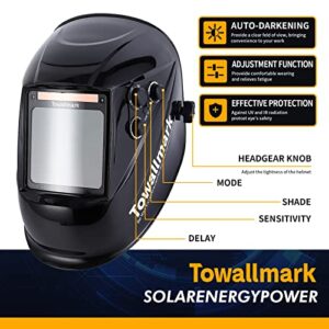 Auto Darkening Welding Helmet, 3.95”×3.9” Large Viewing Welding Hood, True Color Solar/Battery Powered Welder Mask, 4 Arc Sensor Wide Shade 4~5/9-9/13 for TIG/MIG/Stick/Cut