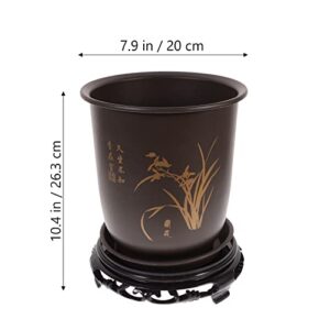 GANAZONO 1 Set of Large Plastic Planter Vintage Chinese Style Decorative Flowerpot with Display Stand Succulent Pots Cactus Bonsai Container for Pothos Herb Plant Orchid Orchid Pots