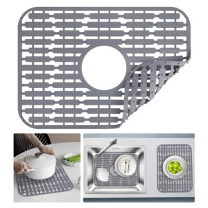justogo sink mat, silicone sink protectors for kitchen sink grid accessory 18'' x 12.8'', kitchen sink mats for bottom of kitchen farmhouse stainless steel porcelain sink, center drain（1 pcs)）