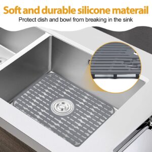 JUSTOGO Sink Mat, Silicone Sink Protectors for Kitchen Sink Grid Accessory 18'' x 12.8'', Kitchen Sink Mats for Bottom of Kitchen Farmhouse Stainless Steel Porcelain Sink, Center Drain（1 PCS)）