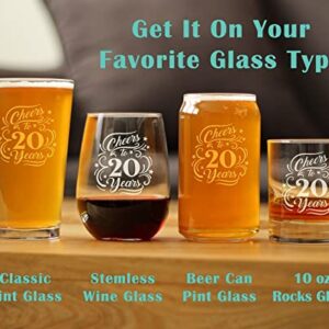 Cheers to 20 Years - Wine Tumbler Glass with Sliding Lid - Stainless Steel Insulated Mug - 20th Anniversary Gifts and Party Decor - Teal