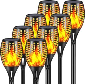 aityvert upgraded large solar torch lights, 43'''' waterproof outdoor 96 led dancing flames lights, flickering flames garden lights, auto on/off l&scape pathway patio driveway lighting (8 pcs )