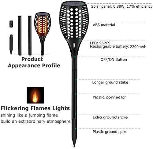 Aityvert Upgraded Large Solar Torch Lights, 43'''' Waterproof Outdoor 96 LED Dancing Flames Lights, Flickering Flames Garden Lights, Auto On/Off L&scape Pathway Patio Driveway Lighting (8 pcs )