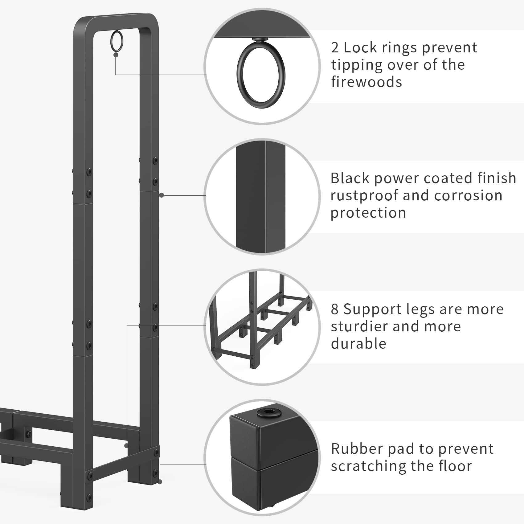 Mr IRONSTONE 4ft Firewood Rack Outdoor Indoor, Upgraded Heavy Duty Adjustable Fire Wood Rack Holds Up to 2600lbs, Fireplace Log Holder Wood Storage for Porch Patio, Easy Assembly