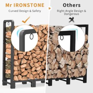 Mr IRONSTONE 4ft Firewood Rack Outdoor Indoor, Upgraded Heavy Duty Adjustable Fire Wood Rack Holds Up to 2600lbs, Fireplace Log Holder Wood Storage for Porch Patio, Easy Assembly